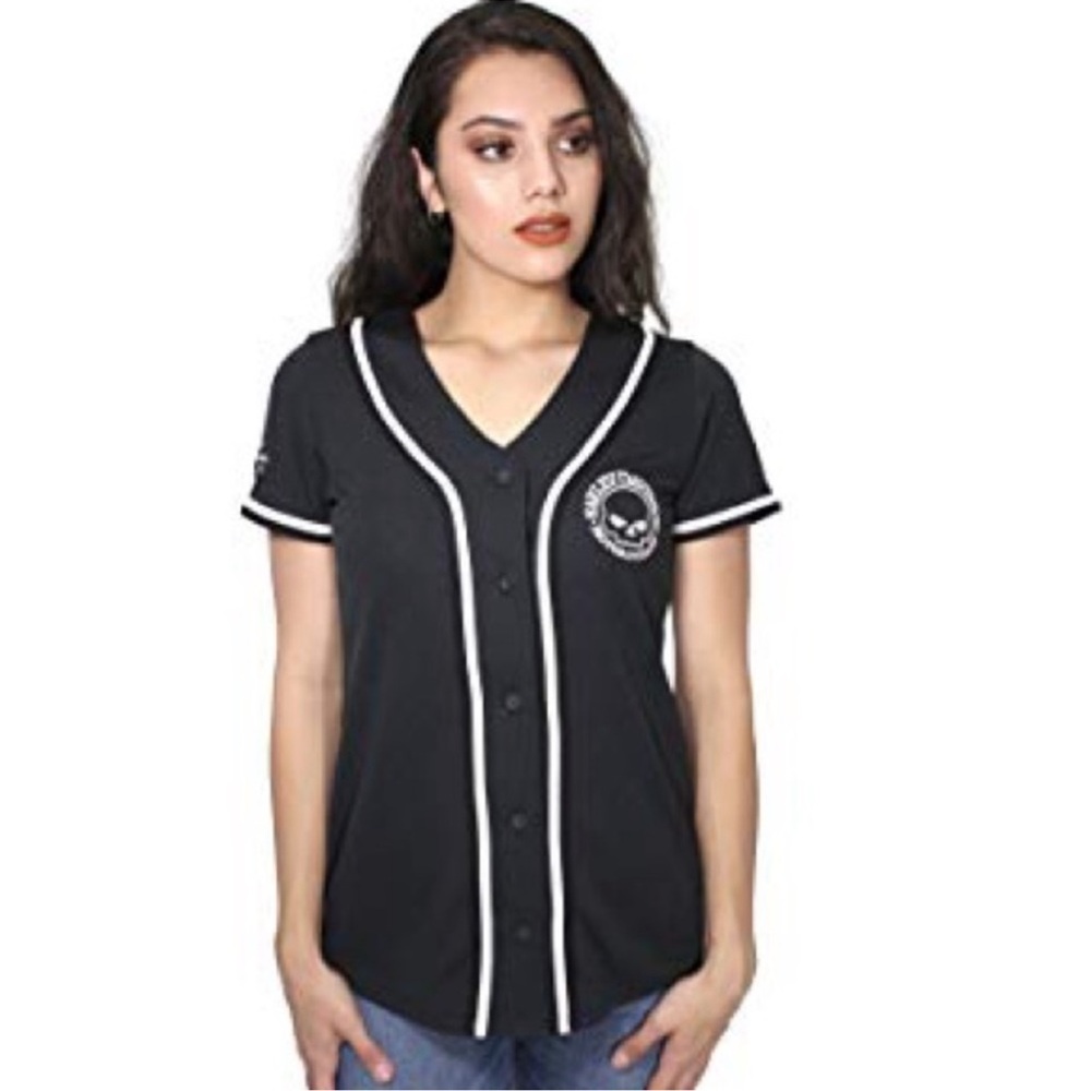 Harley-Davidson Willie G Skull Barnett H-D El Paso TX Baseball Jersey Top / EUC